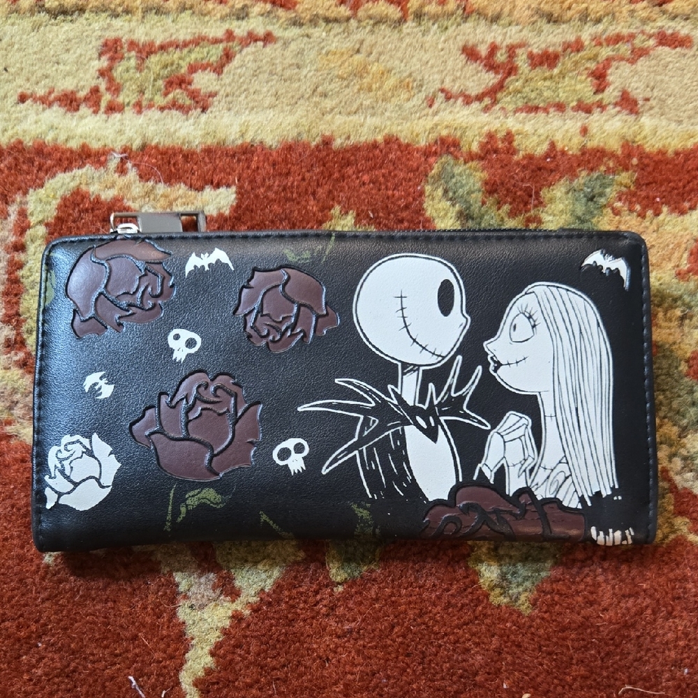 The Nightmare Before Christmas Jack & Sally Black Wallet with Roses